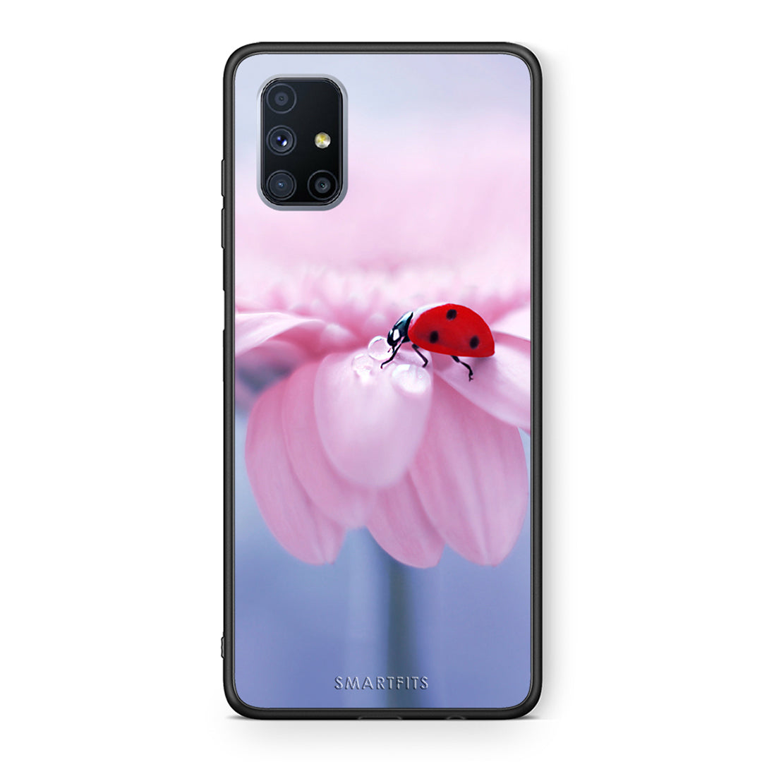 Θήκη Samsung Galaxy M51 Ladybug Flower από τη Smartfits με σχέδιο στο πίσω μέρος και μαύρο περίβλημα | Samsung Galaxy M51 Ladybug Flower case with colorful back and black bezels