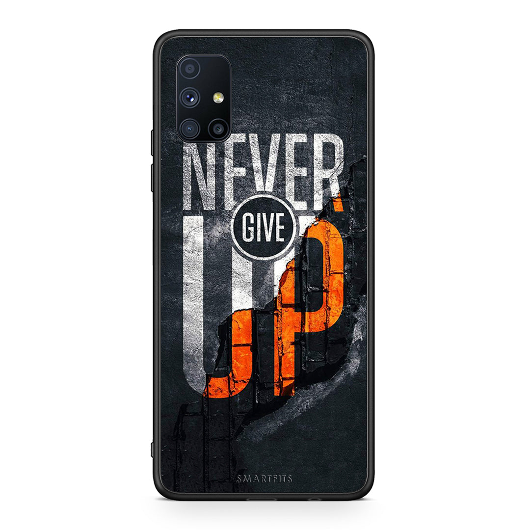 Θήκη Αγίου Βαλεντίνου Samsung Galaxy M51 Never Give Up από τη Smartfits με σχέδιο στο πίσω μέρος και μαύρο περίβλημα | Samsung Galaxy M51 Never Give Up case with colorful back and black bezels