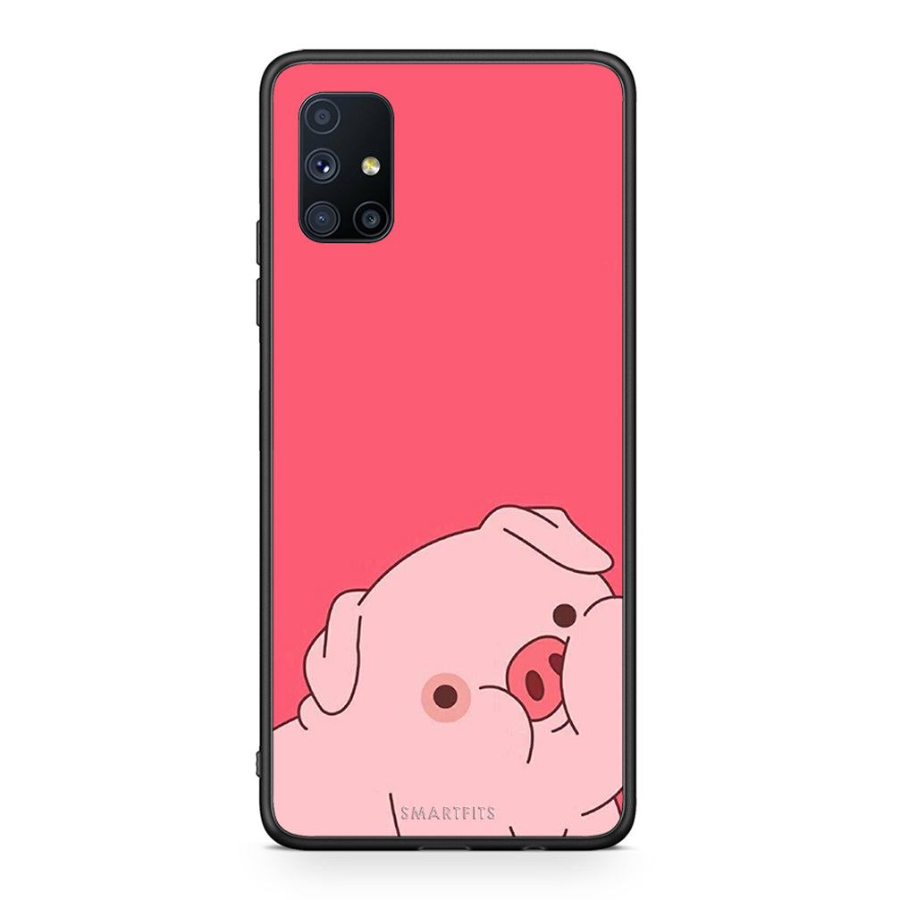 Θήκη Αγίου Βαλεντίνου Samsung Galaxy M51 Pig Love 1 από τη Smartfits με σχέδιο στο πίσω μέρος και μαύρο περίβλημα | Samsung Galaxy M51 Pig Love 1 case with colorful back and black bezels