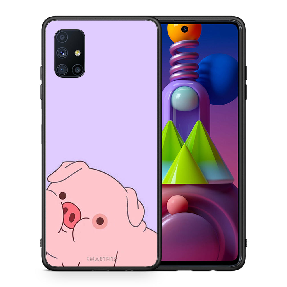 Θήκη Αγίου Βαλεντίνου Samsung Galaxy M51 Pig Love 2 από τη Smartfits με σχέδιο στο πίσω μέρος και μαύρο περίβλημα | Samsung Galaxy M51 Pig Love 2 case with colorful back and black bezels