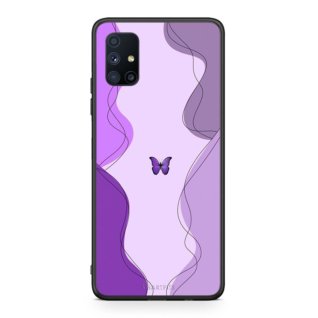Θήκη Αγίου Βαλεντίνου Samsung Galaxy M51 Purple Mariposa από τη Smartfits με σχέδιο στο πίσω μέρος και μαύρο περίβλημα | Samsung Galaxy M51 Purple Mariposa case with colorful back and black bezels