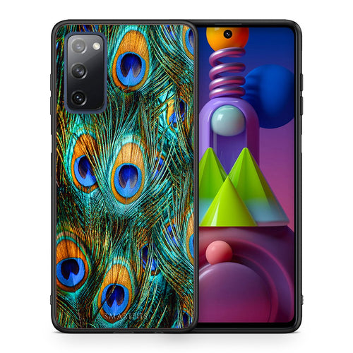 Θήκη Samsung Galaxy M51 Real Peacock Feathers από τη Smartfits με σχέδιο στο πίσω μέρος και μαύρο περίβλημα | Samsung Galaxy M51 Real Peacock Feathers case with colorful back and black bezels