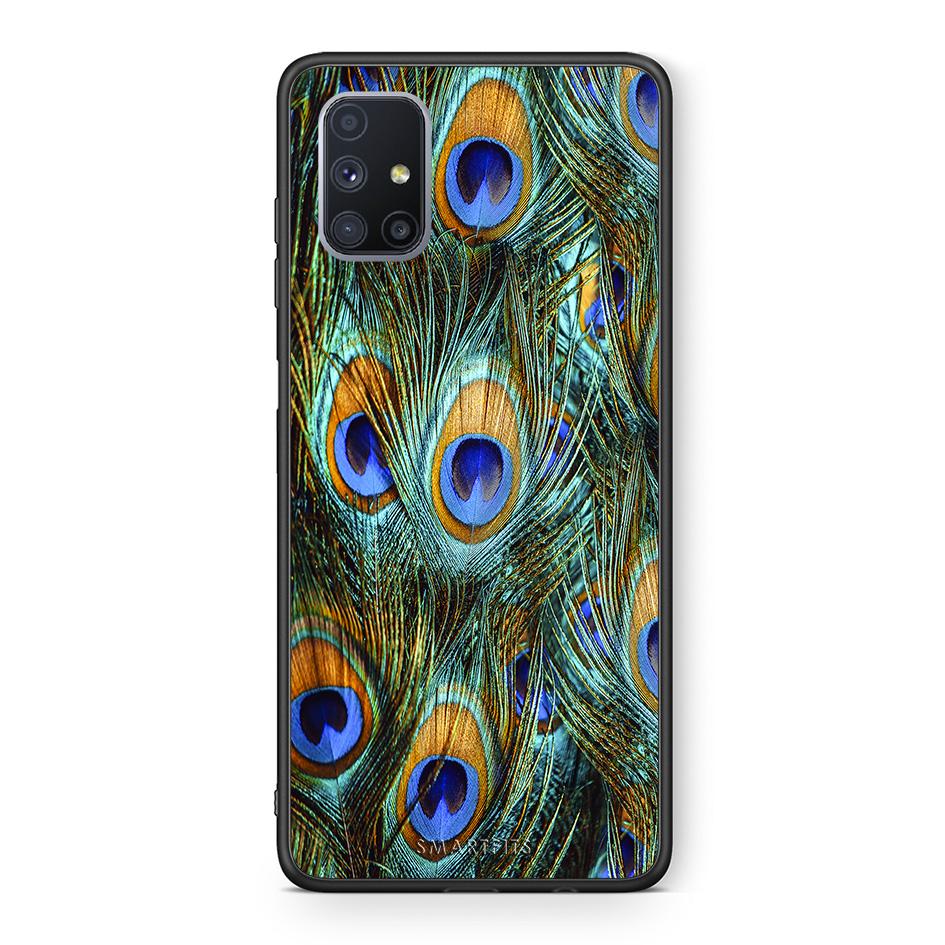 Θήκη Samsung Galaxy M51 Real Peacock Feathers από τη Smartfits με σχέδιο στο πίσω μέρος και μαύρο περίβλημα | Samsung Galaxy M51 Real Peacock Feathers case with colorful back and black bezels