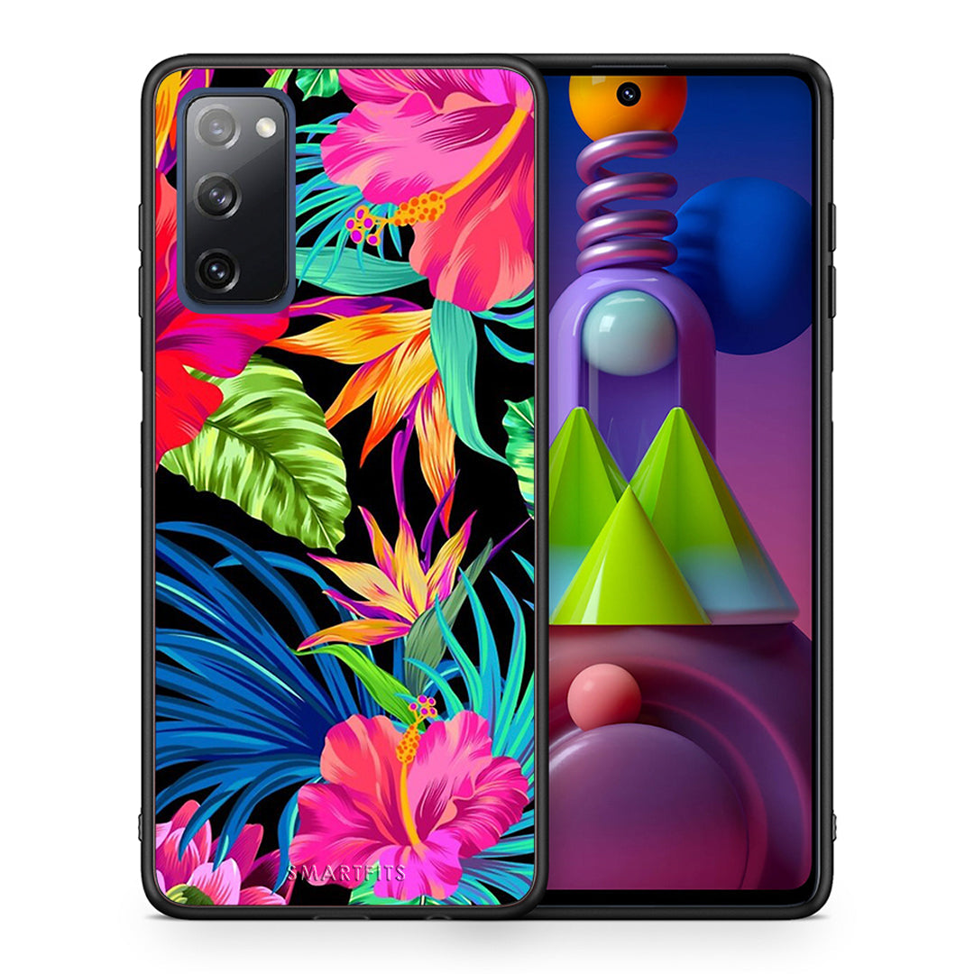 Θήκη Samsung Galaxy M51 Tropical Flowers από τη Smartfits με σχέδιο στο πίσω μέρος και μαύρο περίβλημα | Samsung Galaxy M51 Tropical Flowers case with colorful back and black bezels