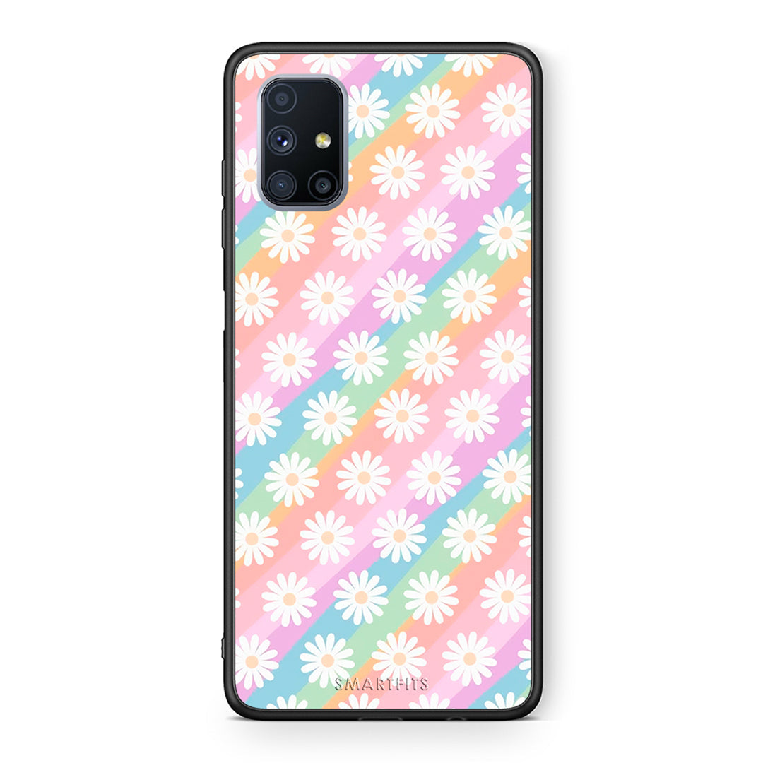 Θήκη Samsung Galaxy M51 White Daisies από τη Smartfits με σχέδιο στο πίσω μέρος και μαύρο περίβλημα | Samsung Galaxy M51 White Daisies case with colorful back and black bezels