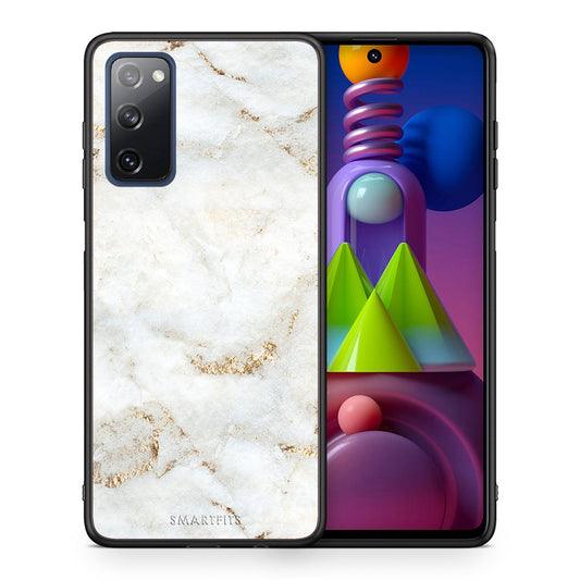 Θήκη Samsung Galaxy M51 White Gold Marble από τη Smartfits με σχέδιο στο πίσω μέρος και μαύρο περίβλημα | Samsung Galaxy M51 White Gold Marble case with colorful back and black bezels