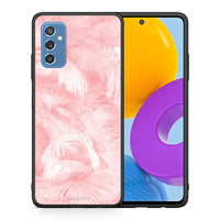 Thumbnail for Θήκη Samsung M52 5G Pink Feather Boho από τη Smartfits με σχέδιο στο πίσω μέρος και μαύρο περίβλημα | Samsung M52 5G Pink Feather Boho case with colorful back and black bezels
