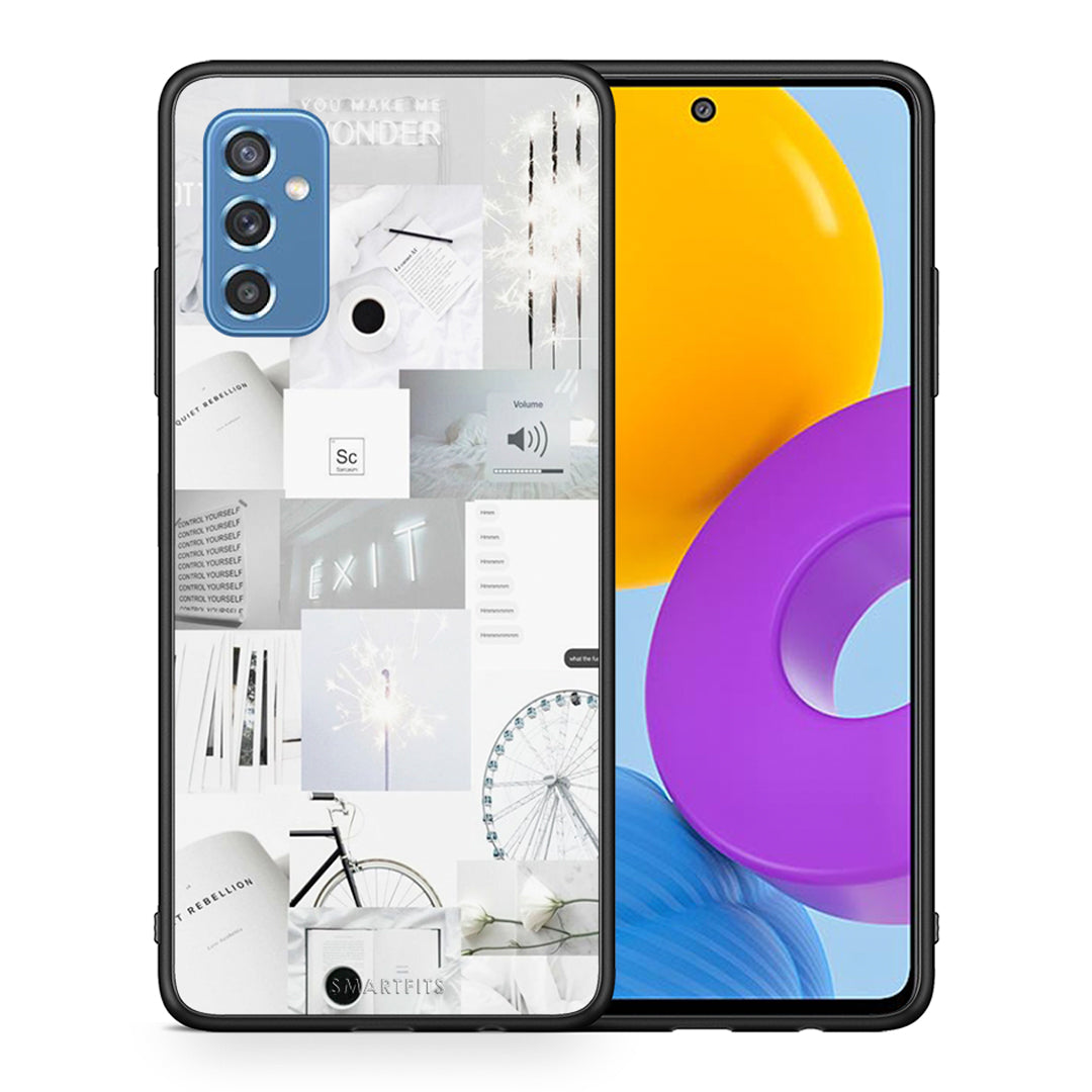 Θήκη Αγίου Βαλεντίνου Samsung M52 5G Collage Make Me Wonder από τη Smartfits με σχέδιο στο πίσω μέρος και μαύρο περίβλημα | Samsung M52 5G Collage Make Me Wonder case with colorful back and black bezels