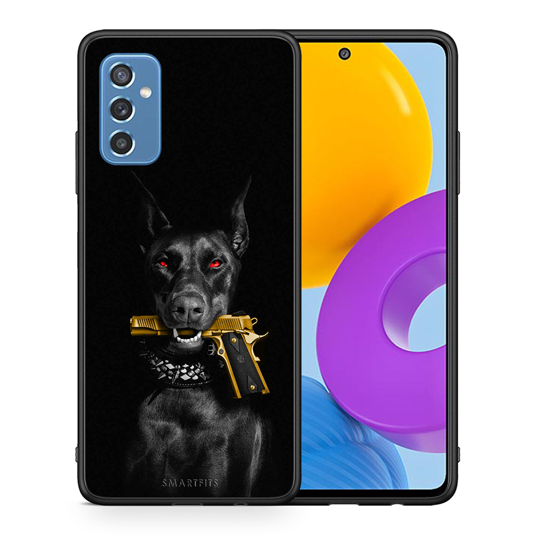 Θήκη Αγίου Βαλεντίνου Samsung M52 5G Golden Gun από τη Smartfits με σχέδιο στο πίσω μέρος και μαύρο περίβλημα | Samsung M52 5G Golden Gun case with colorful back and black bezels