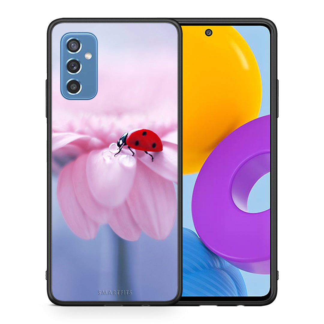 Θήκη Samsung M52 5G Ladybug Flower από τη Smartfits με σχέδιο στο πίσω μέρος και μαύρο περίβλημα | Samsung M52 5G Ladybug Flower case with colorful back and black bezels