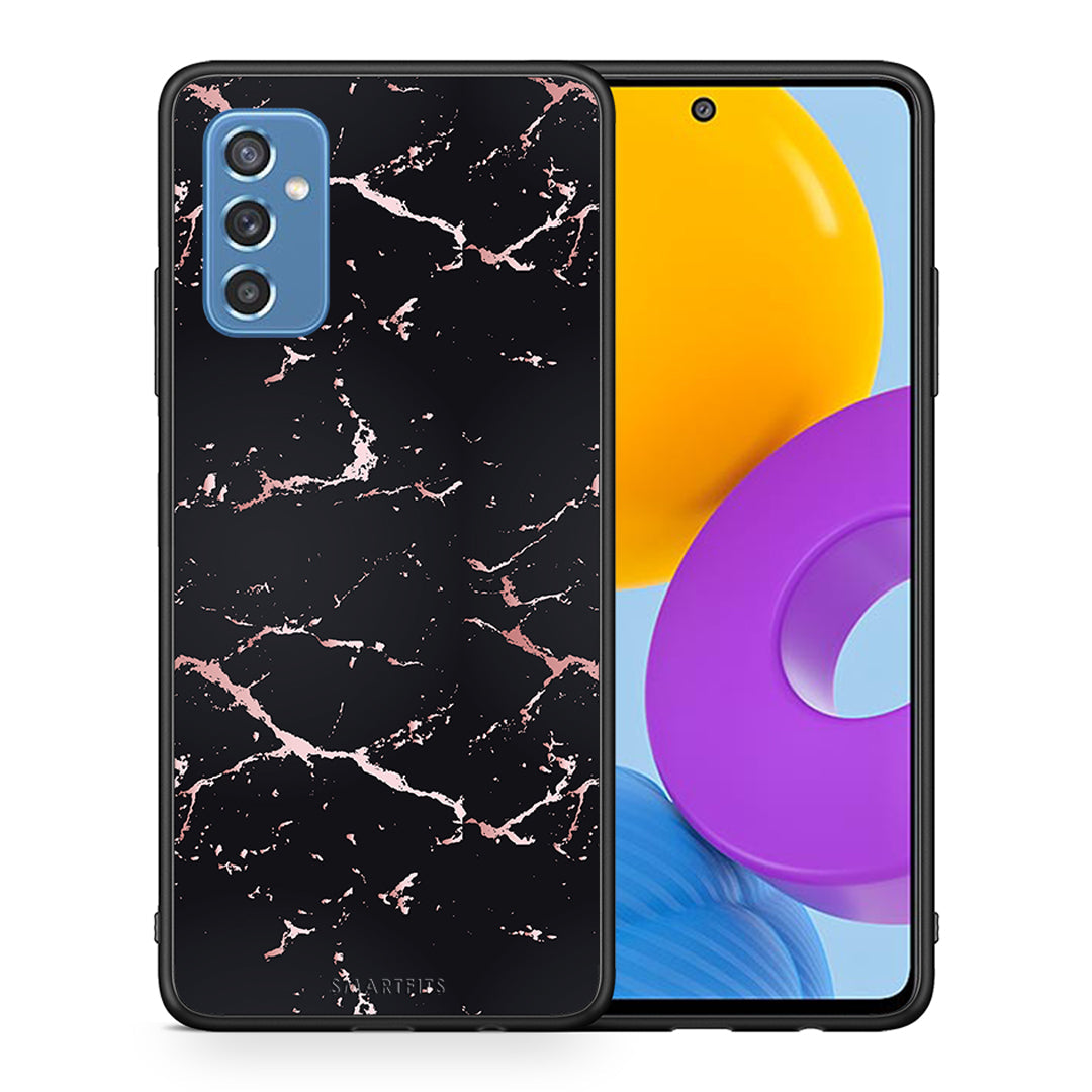 Θήκη Samsung M52 5G Black Rosegold Marble από τη Smartfits με σχέδιο στο πίσω μέρος και μαύρο περίβλημα | Samsung M52 5G Black Rosegold Marble case with colorful back and black bezels