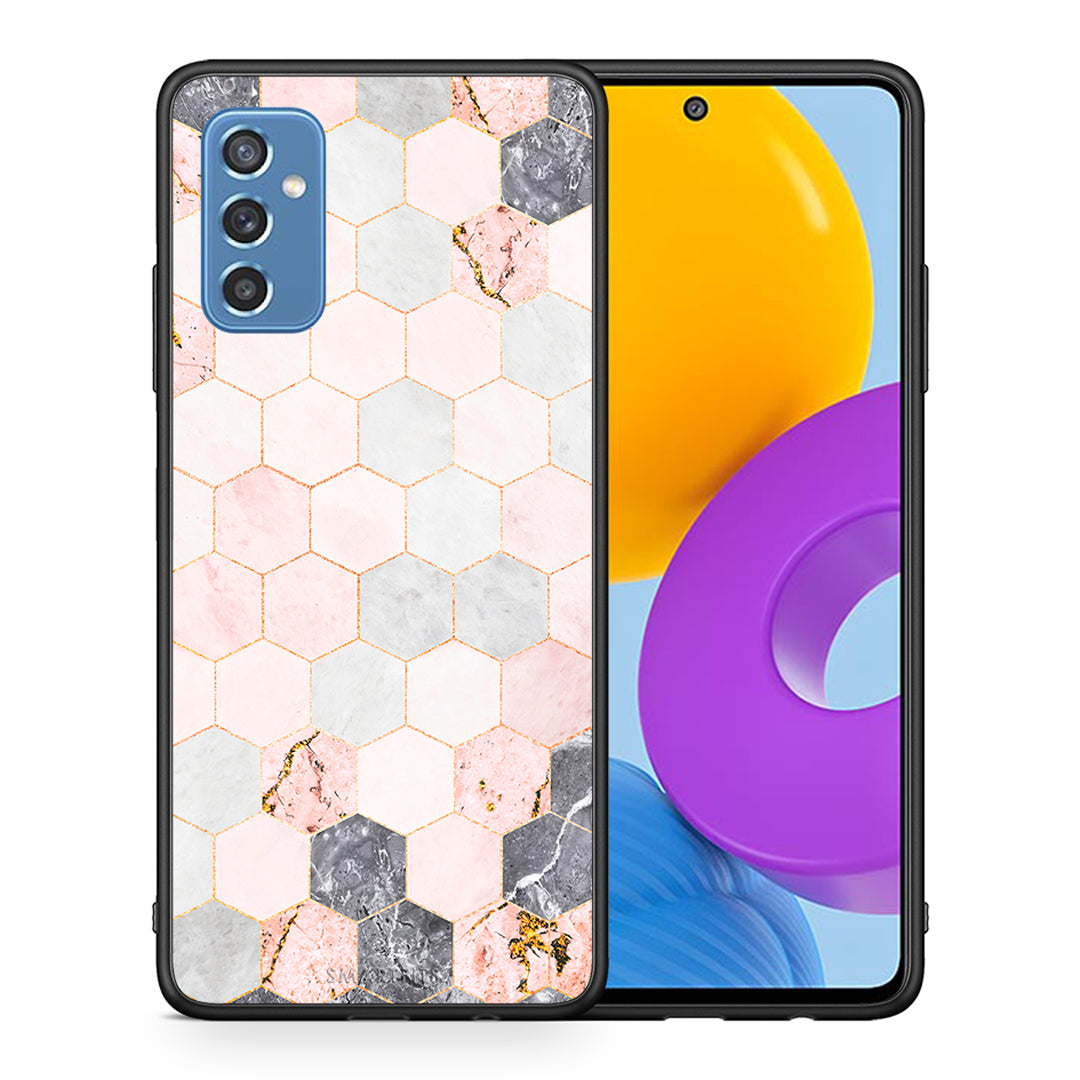 Θήκη Samsung M52 5G Hexagon Pink Marble από τη Smartfits με σχέδιο στο πίσω μέρος και μαύρο περίβλημα | Samsung M52 5G Hexagon Pink Marble case with colorful back and black bezels