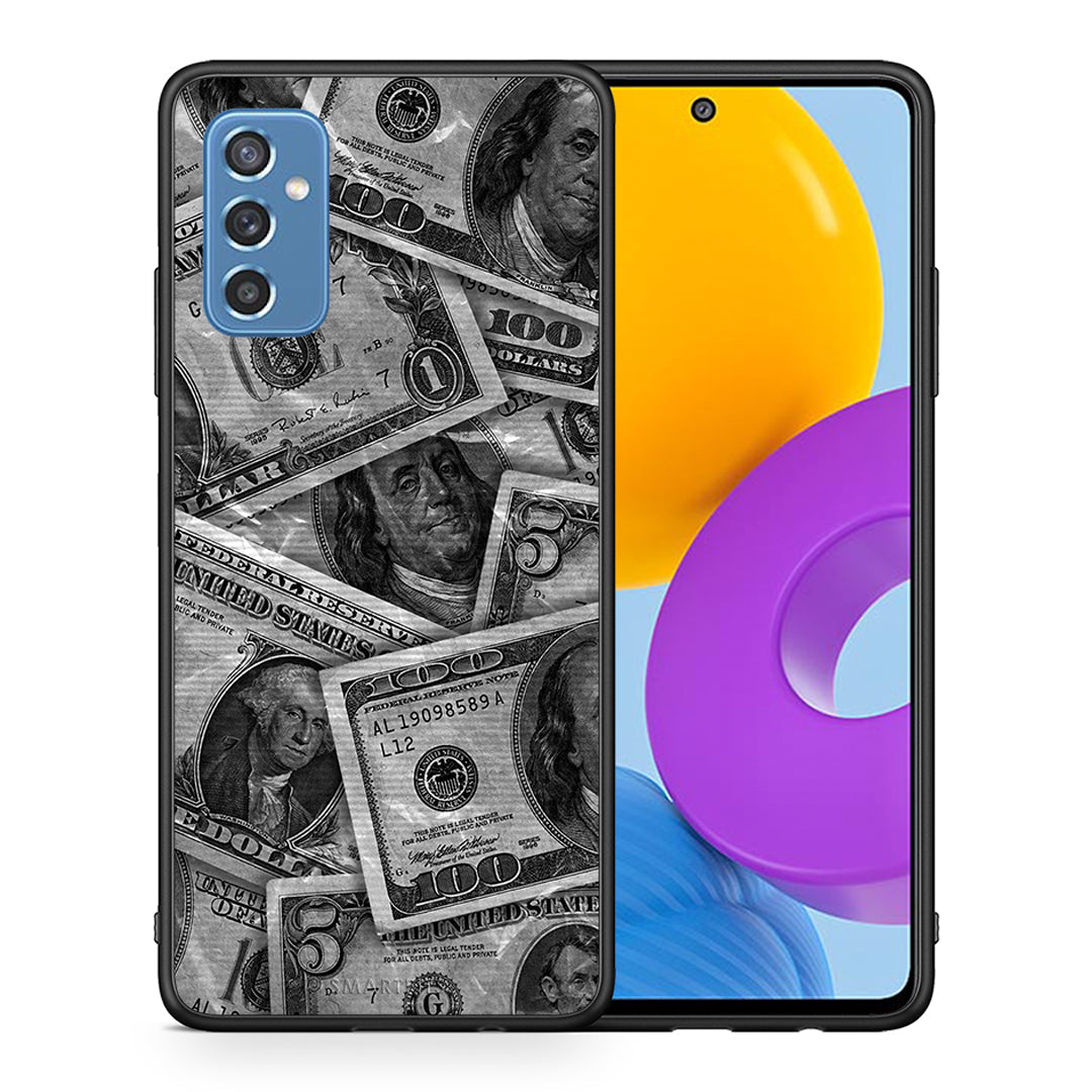 Θήκη Samsung M52 5G Money Dollars από τη Smartfits με σχέδιο στο πίσω μέρος και μαύρο περίβλημα | Samsung M52 5G Money Dollars case with colorful back and black bezels