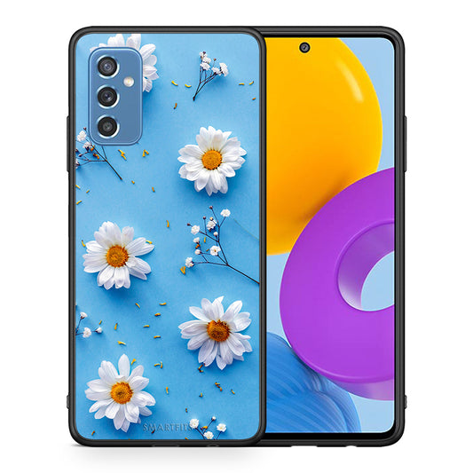 Θήκη Samsung M52 5G Real Daisies από τη Smartfits με σχέδιο στο πίσω μέρος και μαύρο περίβλημα | Samsung M52 5G Real Daisies case with colorful back and black bezels
