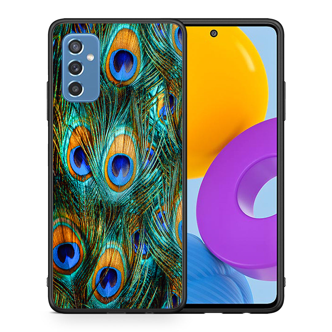 Θήκη Samsung M52 5G Real Peacock Feathers από τη Smartfits με σχέδιο στο πίσω μέρος και μαύρο περίβλημα | Samsung M52 5G Real Peacock Feathers case with colorful back and black bezels