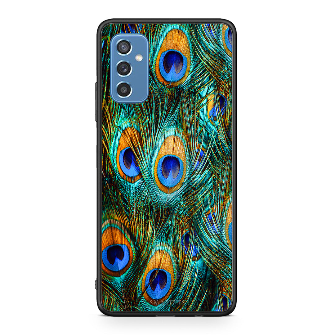 Samsung M52 5G Real Peacock Feathers θήκη από τη Smartfits με σχέδιο στο πίσω μέρος και μαύρο περίβλημα | Smartphone case with colorful back and black bezels by Smartfits