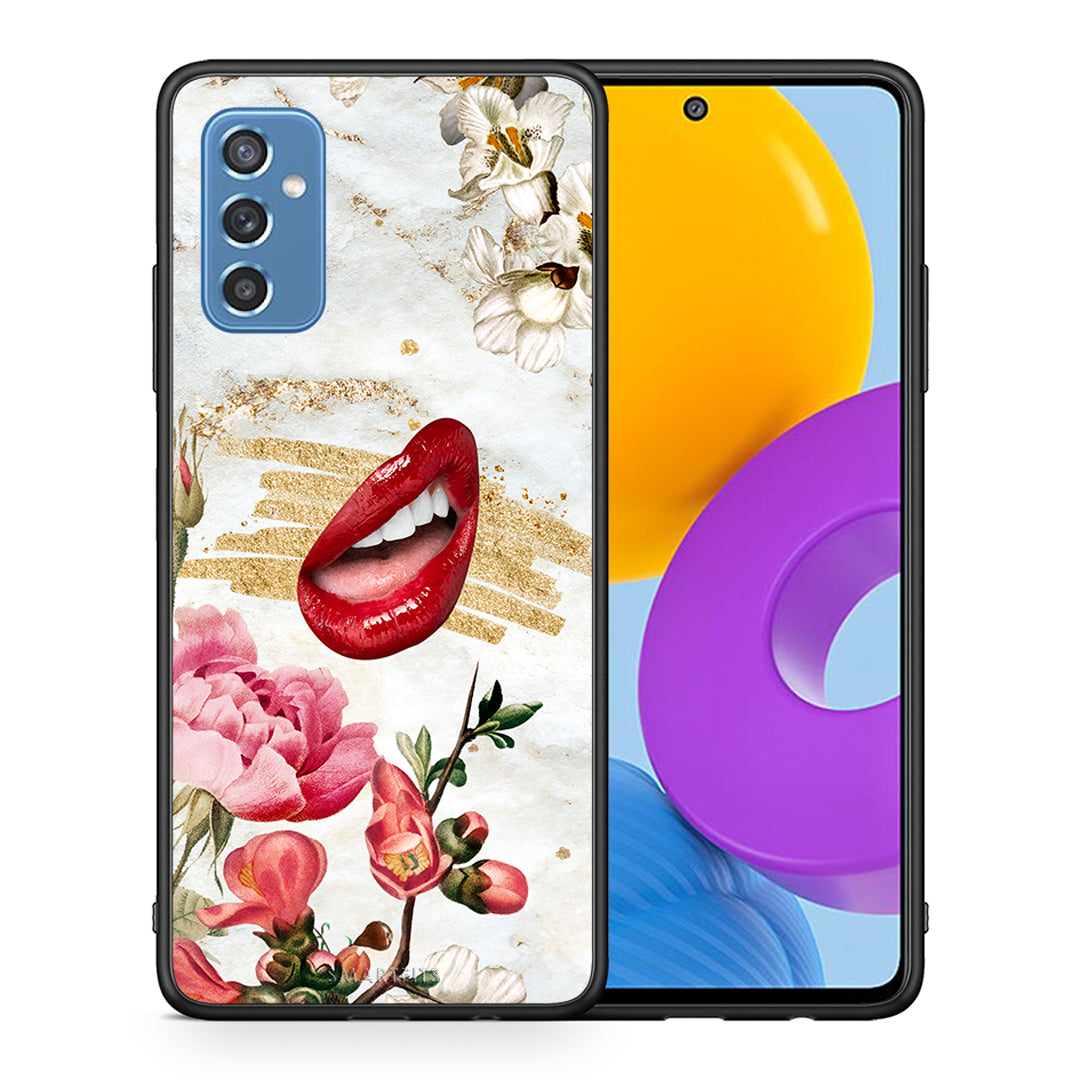 Θήκη Samsung M52 5G Red Lips από τη Smartfits με σχέδιο στο πίσω μέρος και μαύρο περίβλημα | Samsung M52 5G Red Lips case with colorful back and black bezels