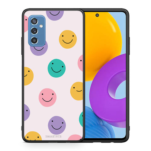 Θήκη Samsung M52 5G Smiley Faces από τη Smartfits με σχέδιο στο πίσω μέρος και μαύρο περίβλημα | Samsung M52 5G Smiley Faces case with colorful back and black bezels