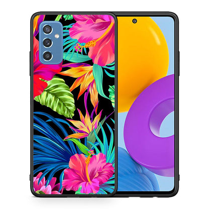 Θήκη Samsung M52 5G Tropical Flowers από τη Smartfits με σχέδιο στο πίσω μέρος και μαύρο περίβλημα | Samsung M52 5G Tropical Flowers case with colorful back and black bezels