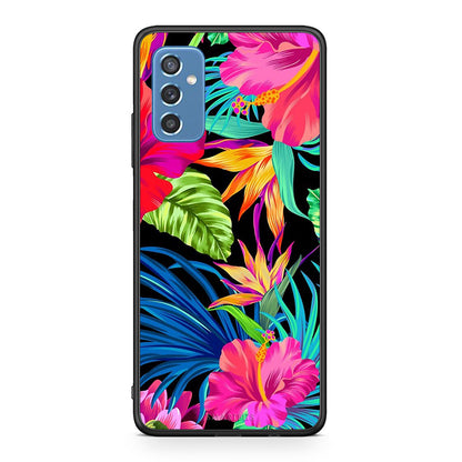 Samsung M52 5G Tropical Flowers θήκη από τη Smartfits με σχέδιο στο πίσω μέρος και μαύρο περίβλημα | Smartphone case with colorful back and black bezels by Smartfits