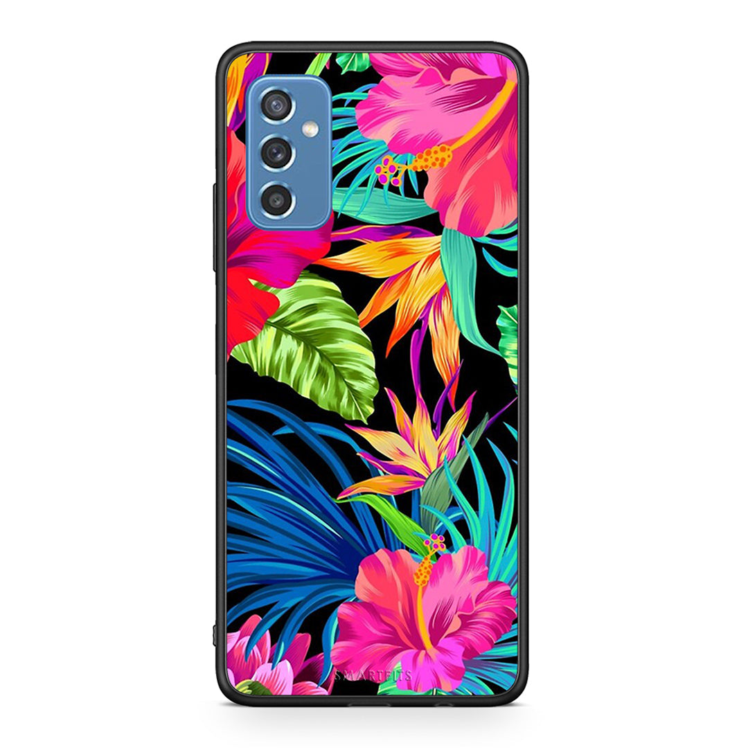 Samsung M52 5G Tropical Flowers θήκη από τη Smartfits με σχέδιο στο πίσω μέρος και μαύρο περίβλημα | Smartphone case with colorful back and black bezels by Smartfits
