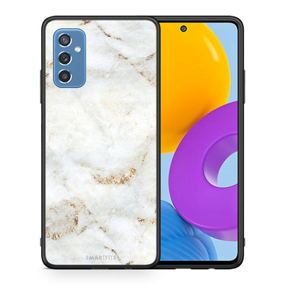 Θήκη Samsung M52 5G White Gold Marble από τη Smartfits με σχέδιο στο πίσω μέρος και μαύρο περίβλημα | Samsung M52 5G White Gold Marble case with colorful back and black bezels