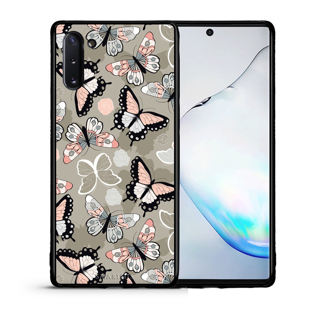 Θήκη Samsung Note 10 Butterflies Boho από τη Smartfits με σχέδιο στο πίσω μέρος και μαύρο περίβλημα | Samsung Note 10 Butterflies Boho case with colorful back and black bezels