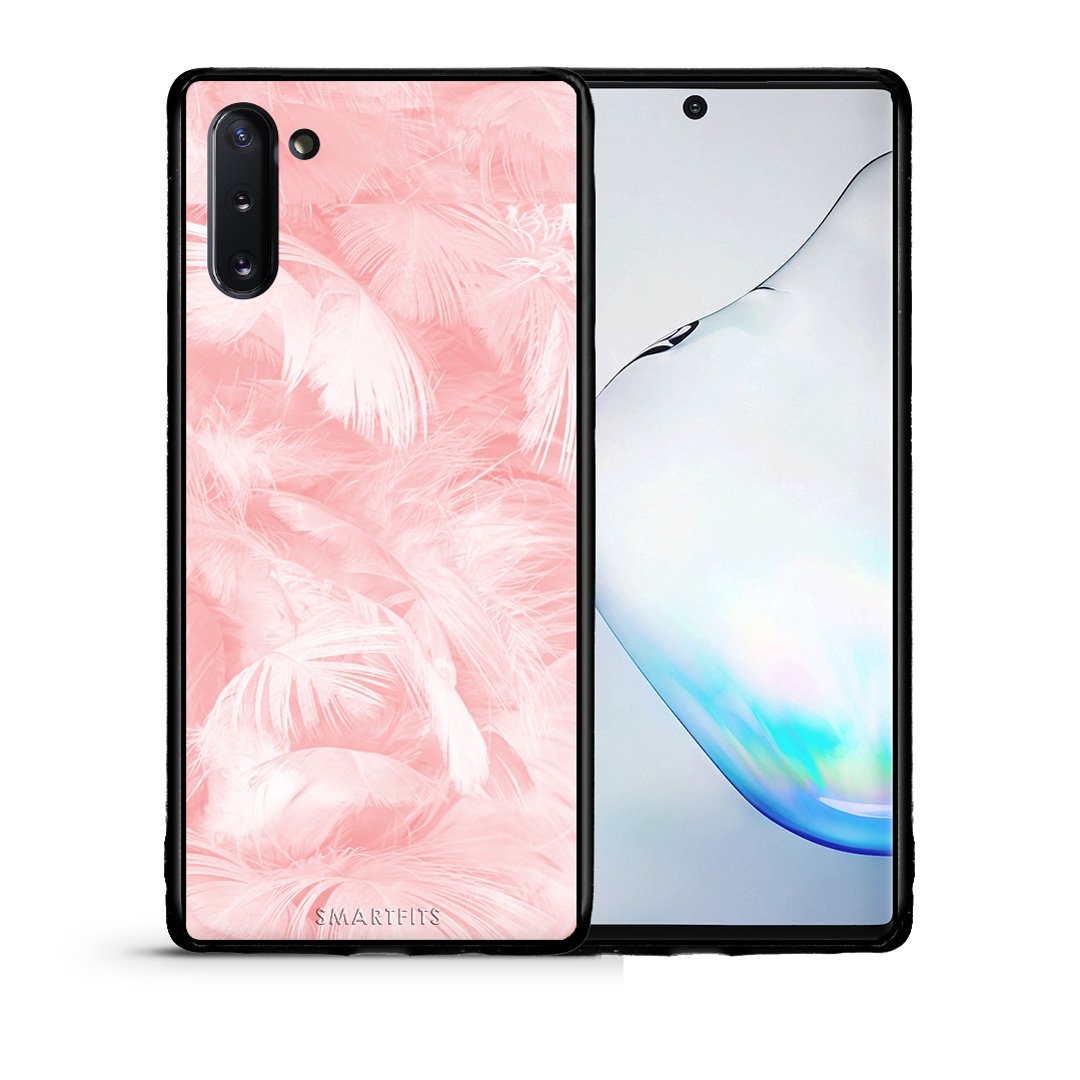 Θήκη Samsung Note 10 Pink Feather Boho από τη Smartfits με σχέδιο στο πίσω μέρος και μαύρο περίβλημα | Samsung Note 10 Pink Feather Boho case with colorful back and black bezels