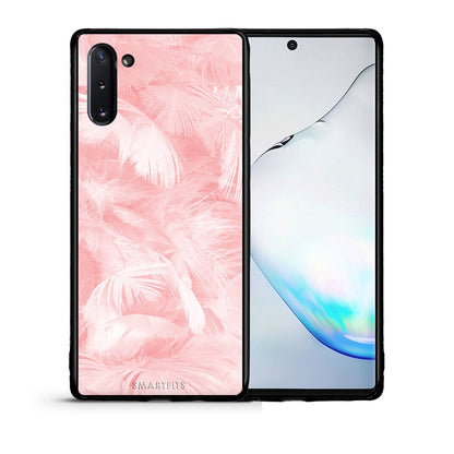 Θήκη Samsung Note 10 Pink Feather Boho από τη Smartfits με σχέδιο στο πίσω μέρος και μαύρο περίβλημα | Samsung Note 10 Pink Feather Boho case with colorful back and black bezels