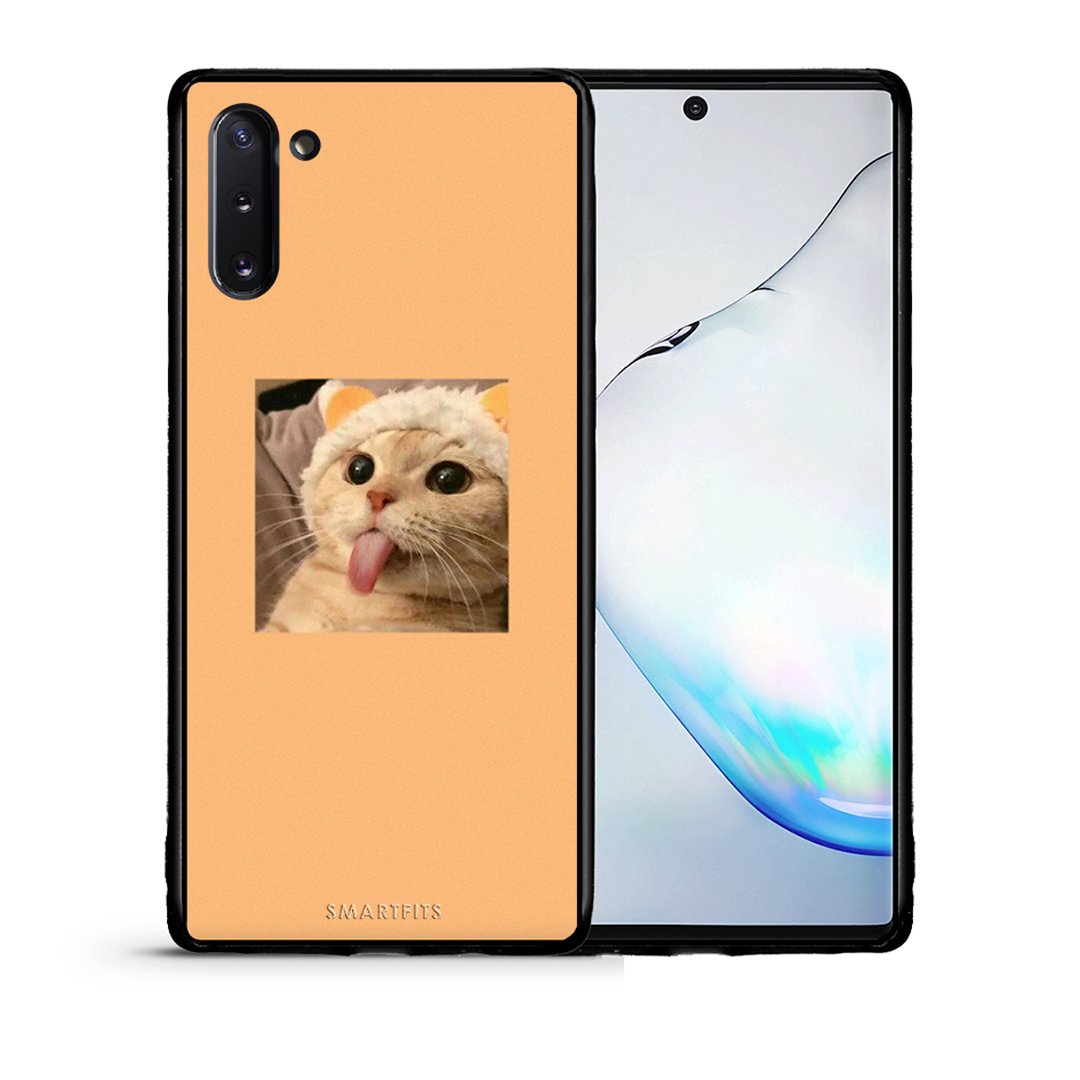 Θήκη Samsung Note 10 Cat Tongue από τη Smartfits με σχέδιο στο πίσω μέρος και μαύρο περίβλημα | Samsung Note 10 Cat Tongue case with colorful back and black bezels