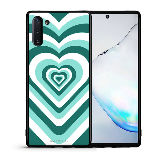Θήκη Samsung Note 10 Green Hearts από τη Smartfits με σχέδιο στο πίσω μέρος και μαύρο περίβλημα | Samsung Note 10 Green Hearts case with colorful back and black bezels
