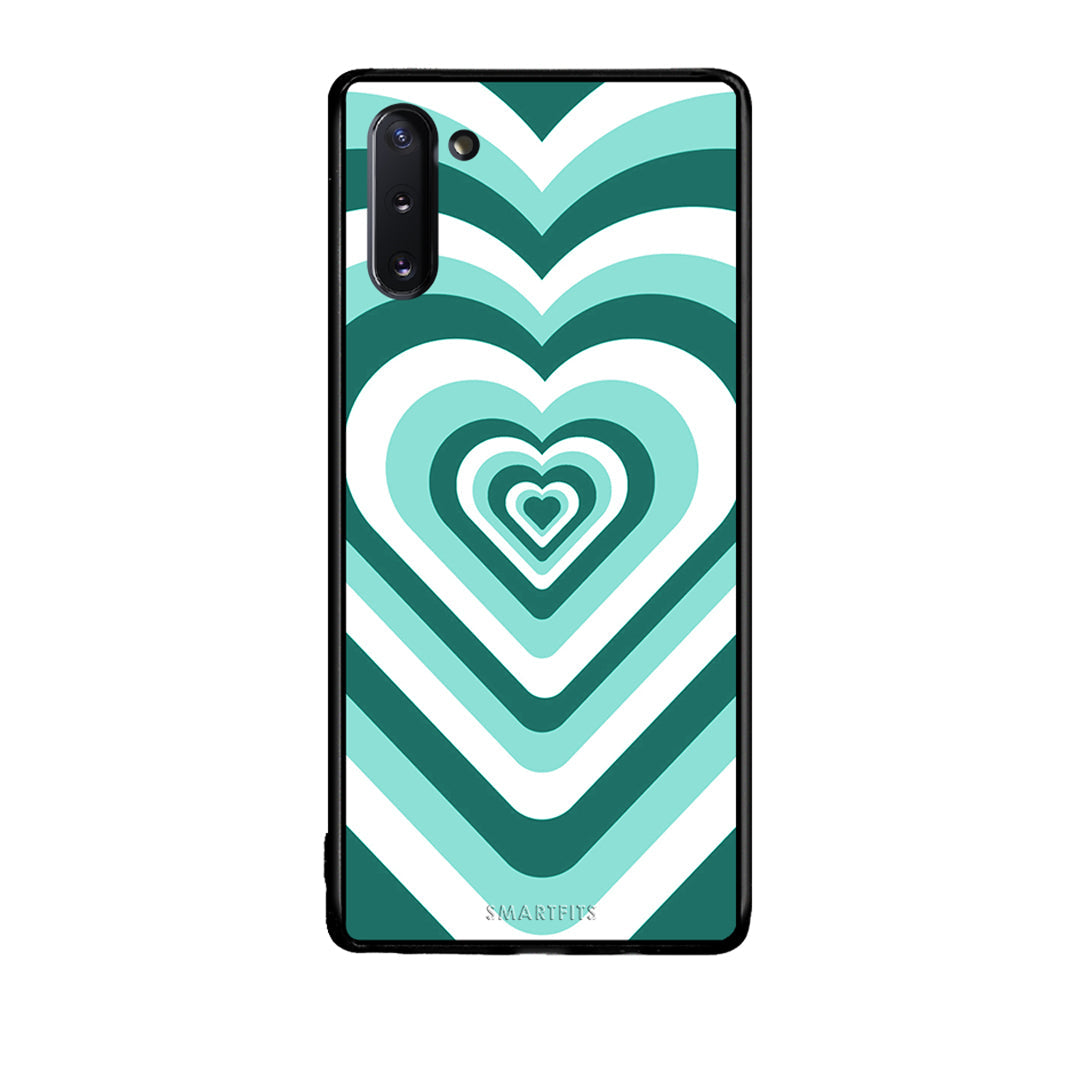 Samsung Note 10 Green Hearts θήκη από τη Smartfits με σχέδιο στο πίσω μέρος και μαύρο περίβλημα | Smartphone case with colorful back and black bezels by Smartfits