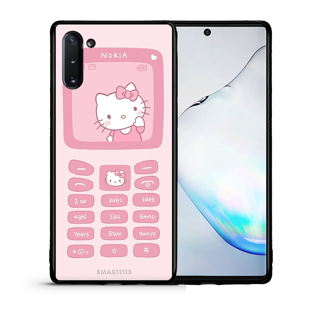 Θήκη Αγίου Βαλεντίνου Samsung Note 10 Hello Kitten από τη Smartfits με σχέδιο στο πίσω μέρος και μαύρο περίβλημα | Samsung Note 10 Hello Kitten case with colorful back and black bezels