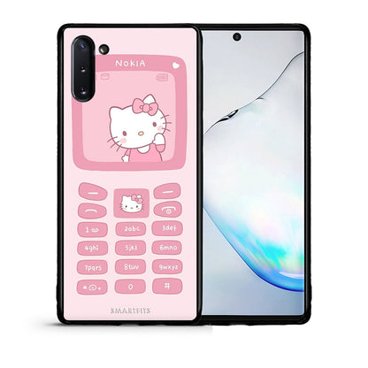 Θήκη Αγίου Βαλεντίνου Samsung Note 10 Hello Kitten από τη Smartfits με σχέδιο στο πίσω μέρος και μαύρο περίβλημα | Samsung Note 10 Hello Kitten case with colorful back and black bezels