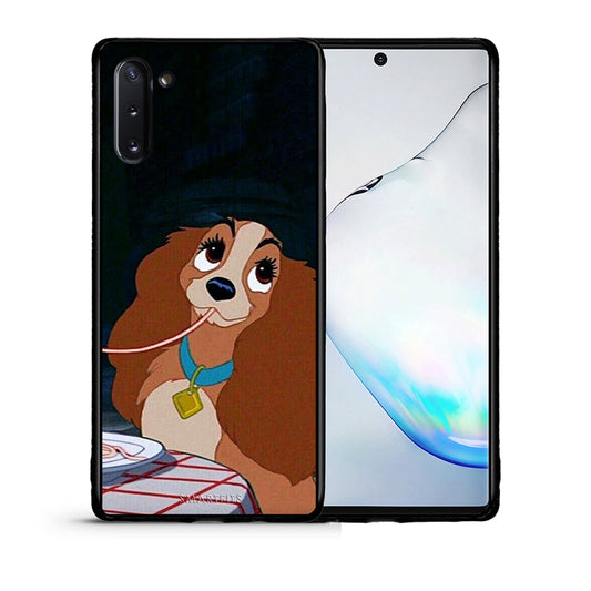 Θήκη Αγίου Βαλεντίνου Samsung Note 10 Lady And Tramp 2 από τη Smartfits με σχέδιο στο πίσω μέρος και μαύρο περίβλημα | Samsung Note 10 Lady And Tramp 2 case with colorful back and black bezels
