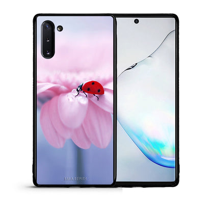 Θήκη Samsung Note 10 Ladybug Flower από τη Smartfits με σχέδιο στο πίσω μέρος και μαύρο περίβλημα | Samsung Note 10 Ladybug Flower case with colorful back and black bezels