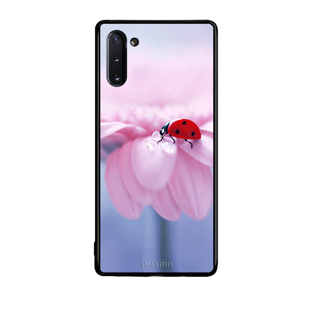 Samsung Note 10 Ladybug Flower θήκη από τη Smartfits με σχέδιο στο πίσω μέρος και μαύρο περίβλημα | Smartphone case with colorful back and black bezels by Smartfits