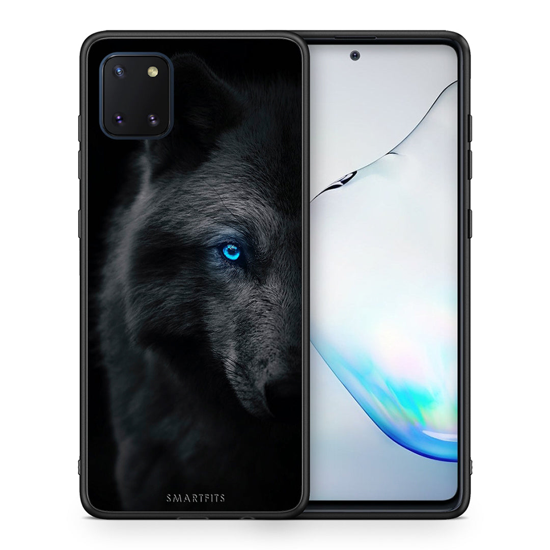 Θήκη Samsung Note 10 Lite Dark Wolf από τη Smartfits με σχέδιο στο πίσω μέρος και μαύρο περίβλημα | Samsung Note 10 Lite Dark Wolf case with colorful back and black bezels