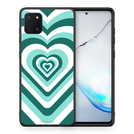 Θήκη Samsung Note 10 Lite Green Hearts από τη Smartfits με σχέδιο στο πίσω μέρος και μαύρο περίβλημα | Samsung Note 10 Lite Green Hearts case with colorful back and black bezels