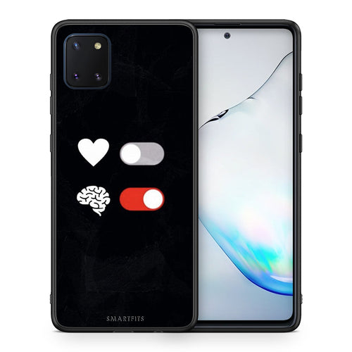Θήκη Αγίου Βαλεντίνου Samsung Note 10 Lite Heart Vs Brain από τη Smartfits με σχέδιο στο πίσω μέρος και μαύρο περίβλημα | Samsung Note 10 Lite Heart Vs Brain case with colorful back and black bezels