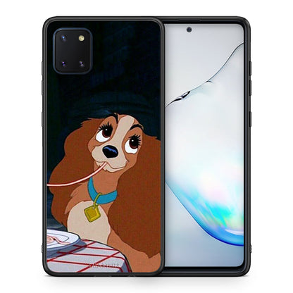 Θήκη Αγίου Βαλεντίνου Samsung Note 10 Lite Lady And Tramp 2 από τη Smartfits με σχέδιο στο πίσω μέρος και μαύρο περίβλημα | Samsung Note 10 Lite Lady And Tramp 2 case with colorful back and black bezels