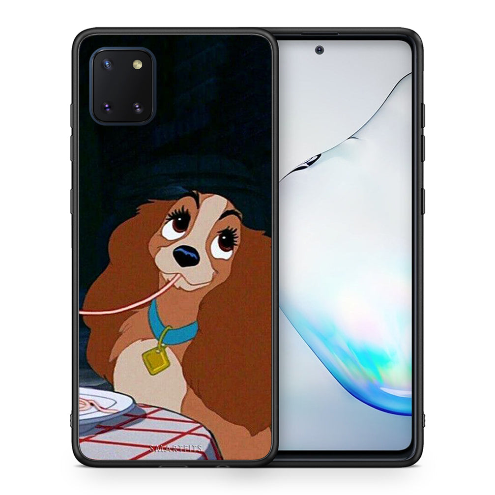 Θήκη Αγίου Βαλεντίνου Samsung Note 10 Lite Lady And Tramp 2 από τη Smartfits με σχέδιο στο πίσω μέρος και μαύρο περίβλημα | Samsung Note 10 Lite Lady And Tramp 2 case with colorful back and black bezels