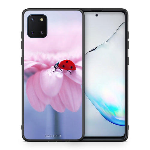 Θήκη Samsung Note 10 Lite Ladybug Flower από τη Smartfits με σχέδιο στο πίσω μέρος και μαύρο περίβλημα | Samsung Note 10 Lite Ladybug Flower case with colorful back and black bezels