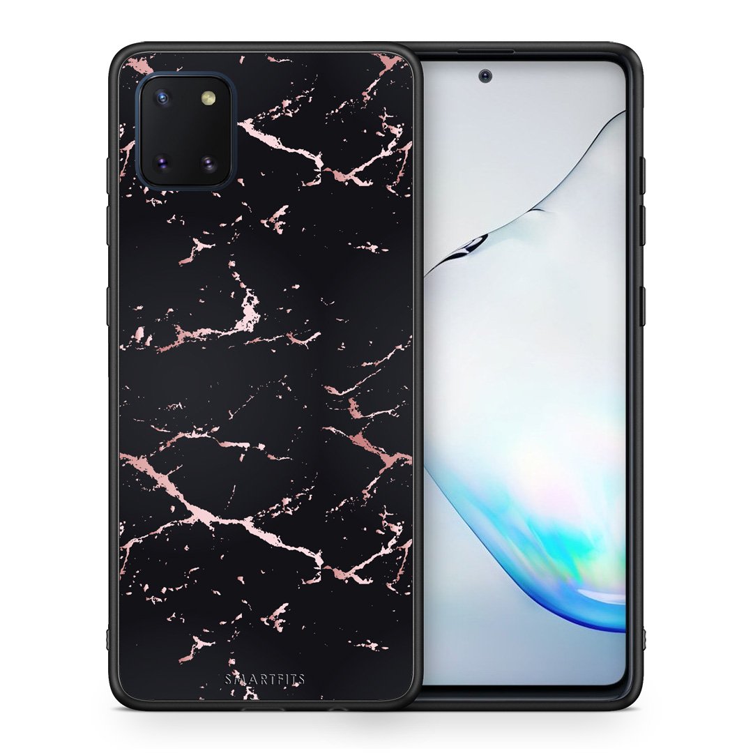 Θήκη Samsung Note 10 Lite Black Rosegold Marble από τη Smartfits με σχέδιο στο πίσω μέρος και μαύρο περίβλημα | Samsung Note 10 Lite Black Rosegold Marble case with colorful back and black bezels