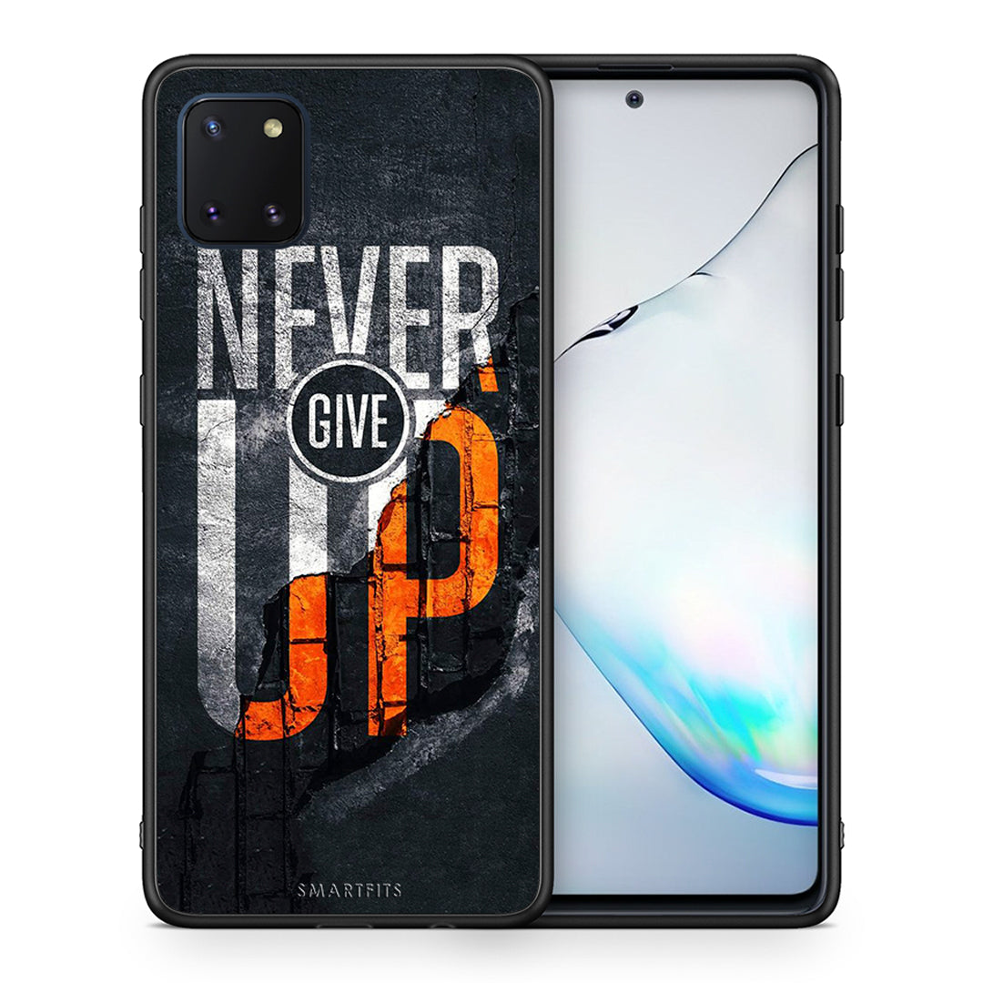Θήκη Αγίου Βαλεντίνου Samsung Note 10 Lite Never Give Up από τη Smartfits με σχέδιο στο πίσω μέρος και μαύρο περίβλημα | Samsung Note 10 Lite Never Give Up case with colorful back and black bezels