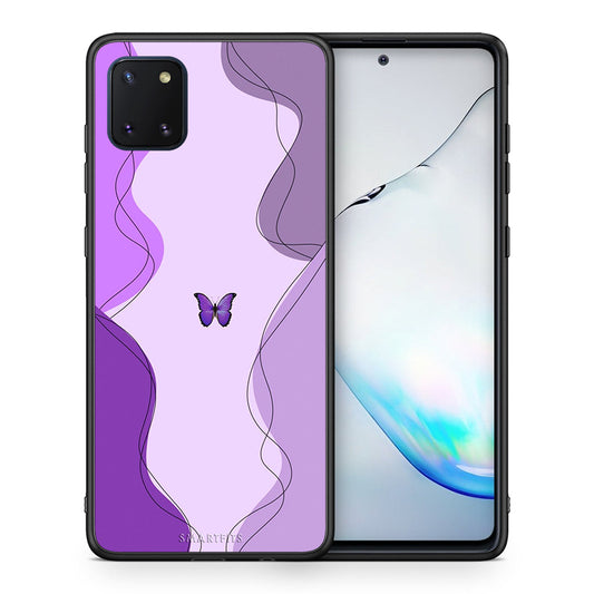 Θήκη Αγίου Βαλεντίνου Samsung Note 10 Lite Purple Mariposa από τη Smartfits με σχέδιο στο πίσω μέρος και μαύρο περίβλημα | Samsung Note 10 Lite Purple Mariposa case with colorful back and black bezels