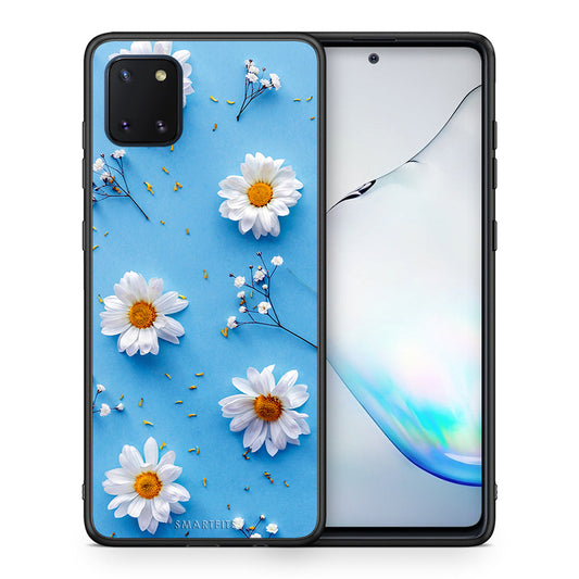 Θήκη Samsung Note 10 Lite Real Daisies από τη Smartfits με σχέδιο στο πίσω μέρος και μαύρο περίβλημα | Samsung Note 10 Lite Real Daisies case with colorful back and black bezels