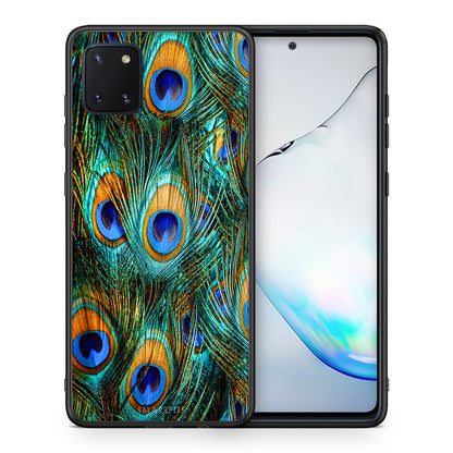 Θήκη Samsung Note 10 Lite Real Peacock Feathers από τη Smartfits με σχέδιο στο πίσω μέρος και μαύρο περίβλημα | Samsung Note 10 Lite Real Peacock Feathers case with colorful back and black bezels