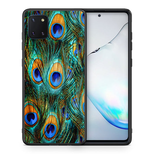 Θήκη Samsung Note 10 Lite Real Peacock Feathers από τη Smartfits με σχέδιο στο πίσω μέρος και μαύρο περίβλημα | Samsung Note 10 Lite Real Peacock Feathers case with colorful back and black bezels
