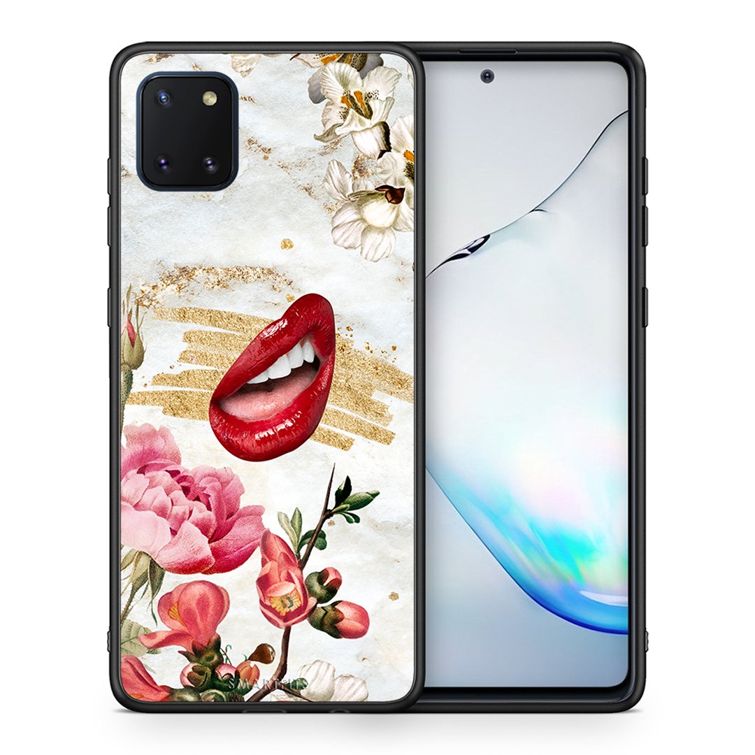 Θήκη Samsung Note 10 Lite Red Lips από τη Smartfits με σχέδιο στο πίσω μέρος και μαύρο περίβλημα | Samsung Note 10 Lite Red Lips case with colorful back and black bezels